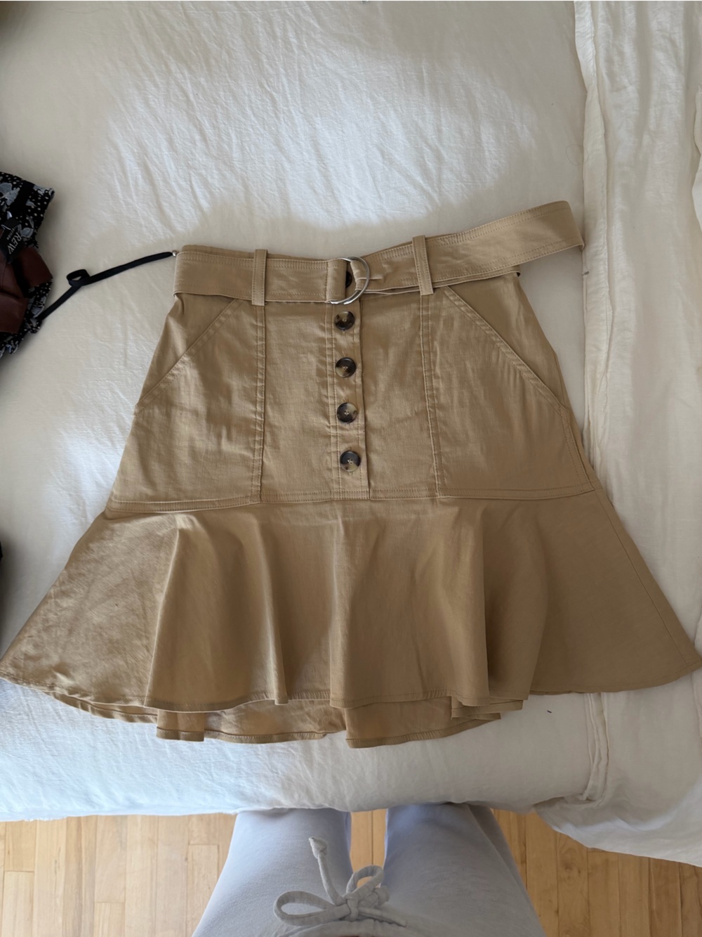 A.L.C. Sand Button-Front Ruffle Mini Skirt - Picture 2 of 4